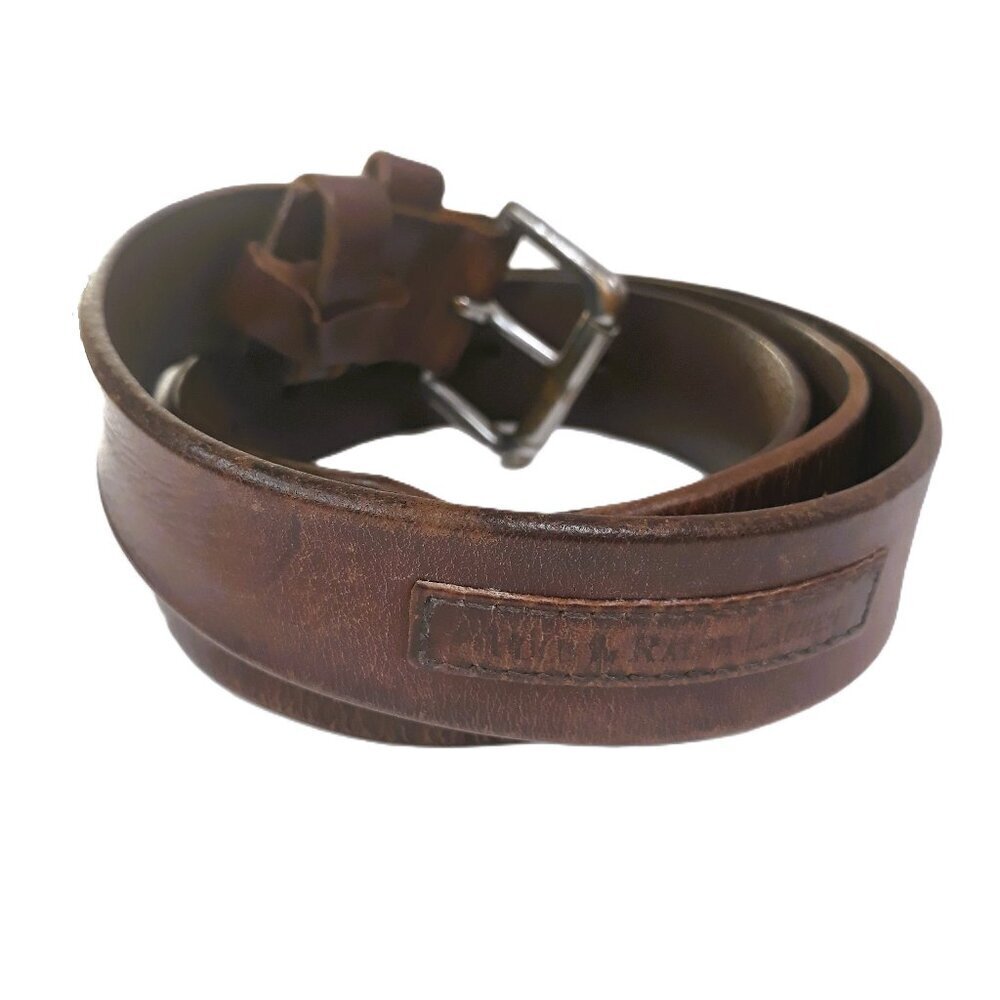 Polo Ralph Lauren Men's Brown Leather Belt 44 Silver Buckle Patina Distressed